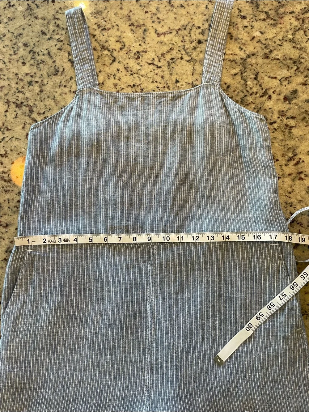 New Everane 100% linen Sleeveless Wide-Leg cropped Jumpsuit in pinstripes L